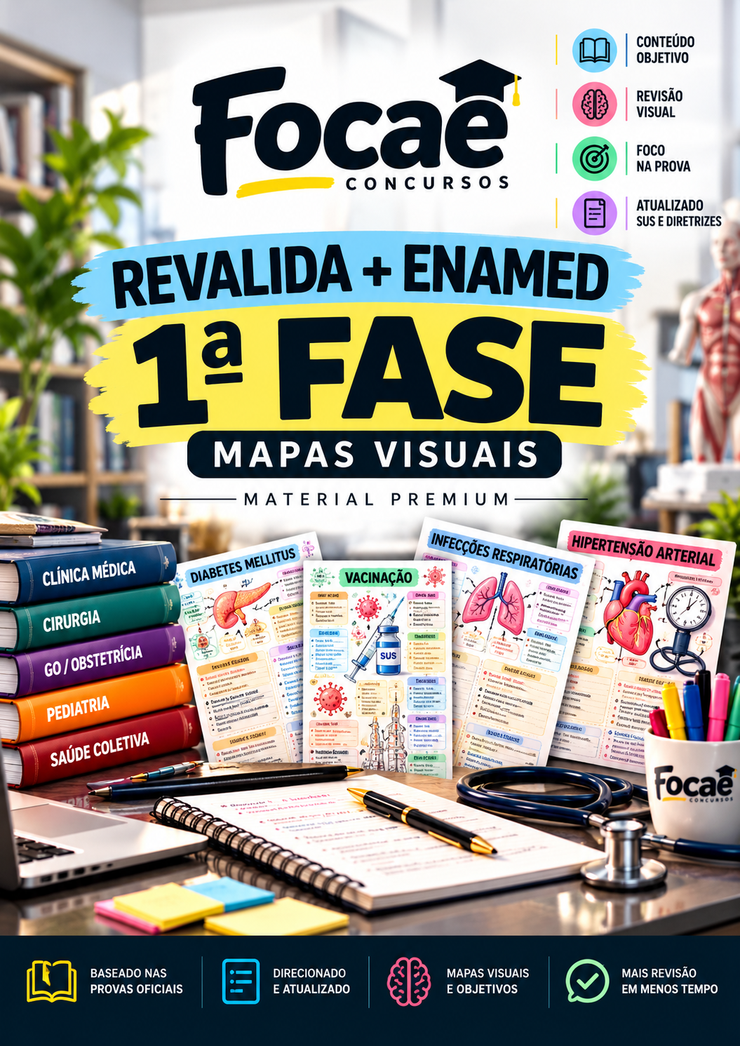 Capa oficial Focaê Revalida + Enamed 1ª Fase, Mapas Visuais